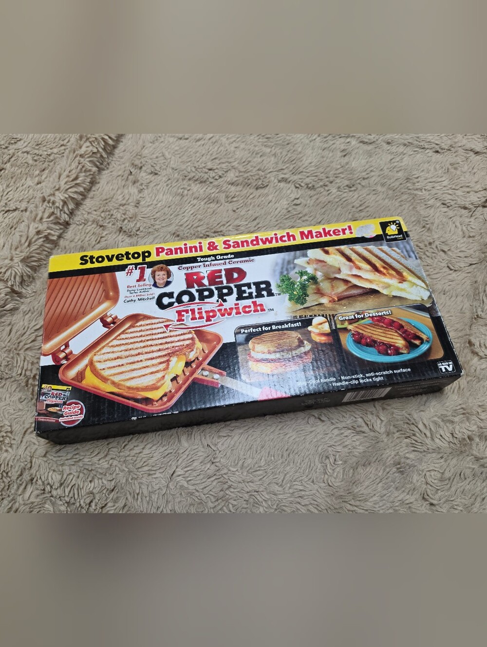 Flipwich Stovetop Panini & Sandwich, Red Copper, Copper Fused Cersmic, Nib